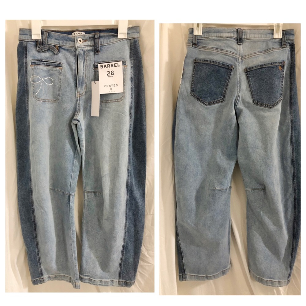 Frayed soraya wash rhinestone bow adorned barrel ankle jeans size 26 brand new - Picture 2 of 16